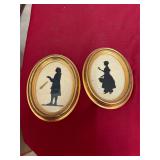 2 Vintage Framed Oval Silhouette Wall Hangings