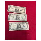 3 $1 Silver Certificates Bills