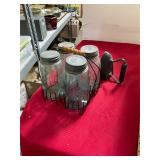 Antique Iron & 4 Blue Mason Ball Jars