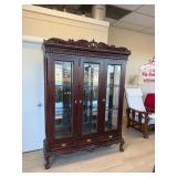 Indonesian Chippendale Beveled Glass Curio Cabinet