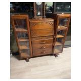 1920s Lead Glass Arts and Crafts Oak Secretary