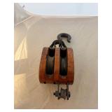 Vintage Wooden Block With Pulleys