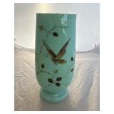 Antique Jadite Bristol Painted Butterfly Vase