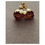 Pair of 10k Gold Pearl and Gemstone Earrings