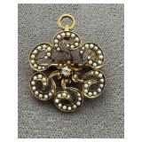 Antique 14K Gold Brooch with Pearls and Diamond