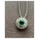 14K White Gold Necklace with Emerald Pendant