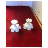Pit of Westmoreland Lotus Milk Glass Candle Sticks