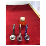Three Art Glass Pipes and Container