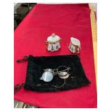 Antique Harbor Scene Creamer and Sugar and Glasses