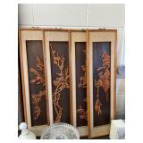 4 Seasons Framed Carved East Asian Wall Hangings