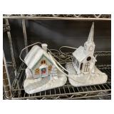 2 Vintage Ceramic Light Up Houses