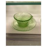 Uranium Glass Green Depression Cups and Saucers
