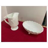 Milk Glass Pitcher and Fruit Bowl
