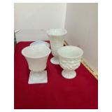 4 Milk Glass Vases
