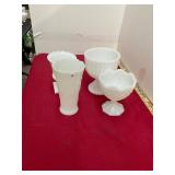 4 Milk Glass Vases