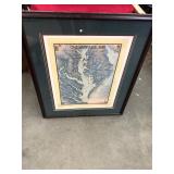 Framed Chesapeake Bay Wall Hanging Map