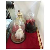 3 Ceramic Ladies, 2 In Bubble Glass Domes