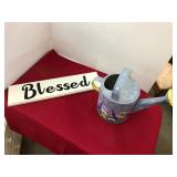 Metal Watering Can & Blessed Wall Hanging