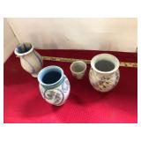4 Piece Pottery Signed Vases
