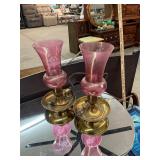 2 Etched Cranberry Glass Lamps