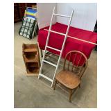3 Piece Lot White Ladder, Chair, Cabinet