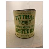 WR Pittman Bewdley Somers VA Gallon Oyster Can