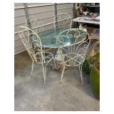 Antique Iron Chairs & Glass Top Table