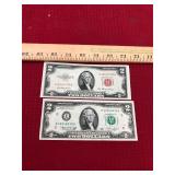 1976 $2 Bill and 1953 Red Seal $2 Bill
