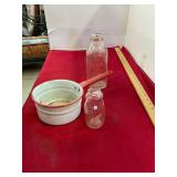 2 Antique Cloverland Milk Bottles and Enamel
