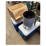 3 Coolers and Charcoal Shaker