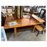 Country Table with 2 Leaves and 5 Black Chairs