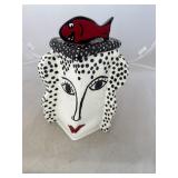 Signed Pottery Face Art Cannister