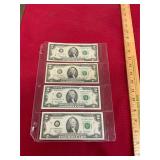 4 $2 Bill Notes