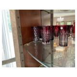 6 Ruby Red Cut to Clear Glasses
