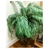 Artificial Plant and Round Glass Top Table