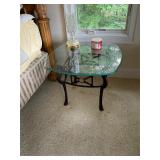 Bronze Horse Head Equestrian Glass Top End Table