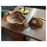Burl Wood Basket and Clock