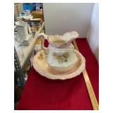 Antique Flower Wheat Bowl and Pitcher