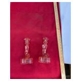 Pair of Koi Fish Pink Depression Candle Holders