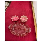 Two Candle Holders and Depression Glass Lot