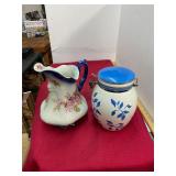 Blue Rose Pitcher and Canister