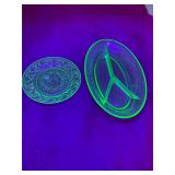 Green Depression Glass Uranium 2 Piece Lot