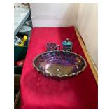 Carnival Glass Bowl, Creamer, and Sugar