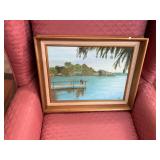 Signed Local Artist Pier Fishing Oil Painting