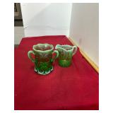 2 Piece Green Art Glass Lot