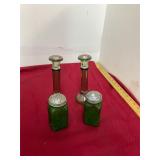 Pair of Green Salt and Pepper and Candle Sticks