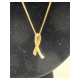14K Gold Diamond Breast Cancer Necklace