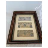 Framed Confederate Currency Lot