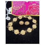14K Gold Sunflower Bracelet and Earrings Set
