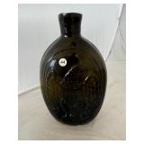 Antique Olive Green Eagle Cornucopia Flask